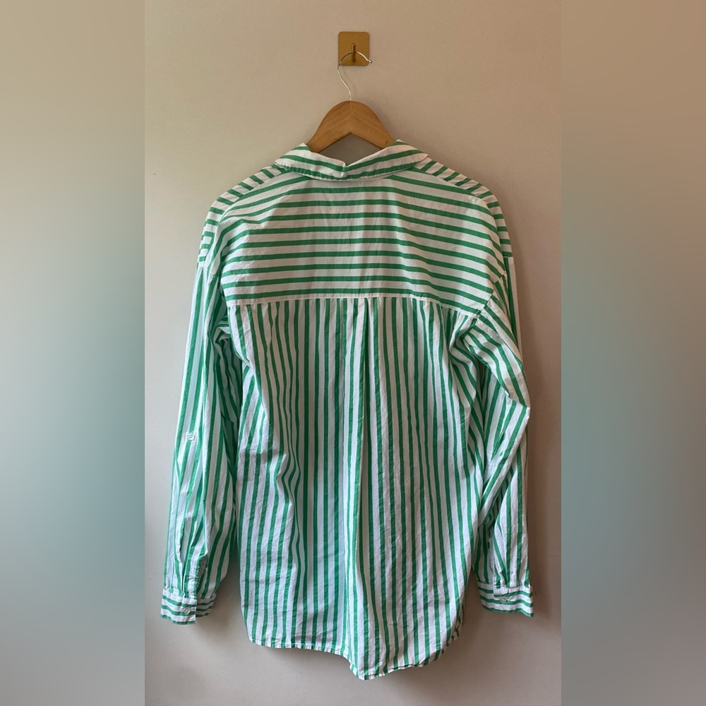 LTS | Size 6 Apple Green Stripe Oversized Cotton Long Sleeve Shirt - Picture 9 of 9